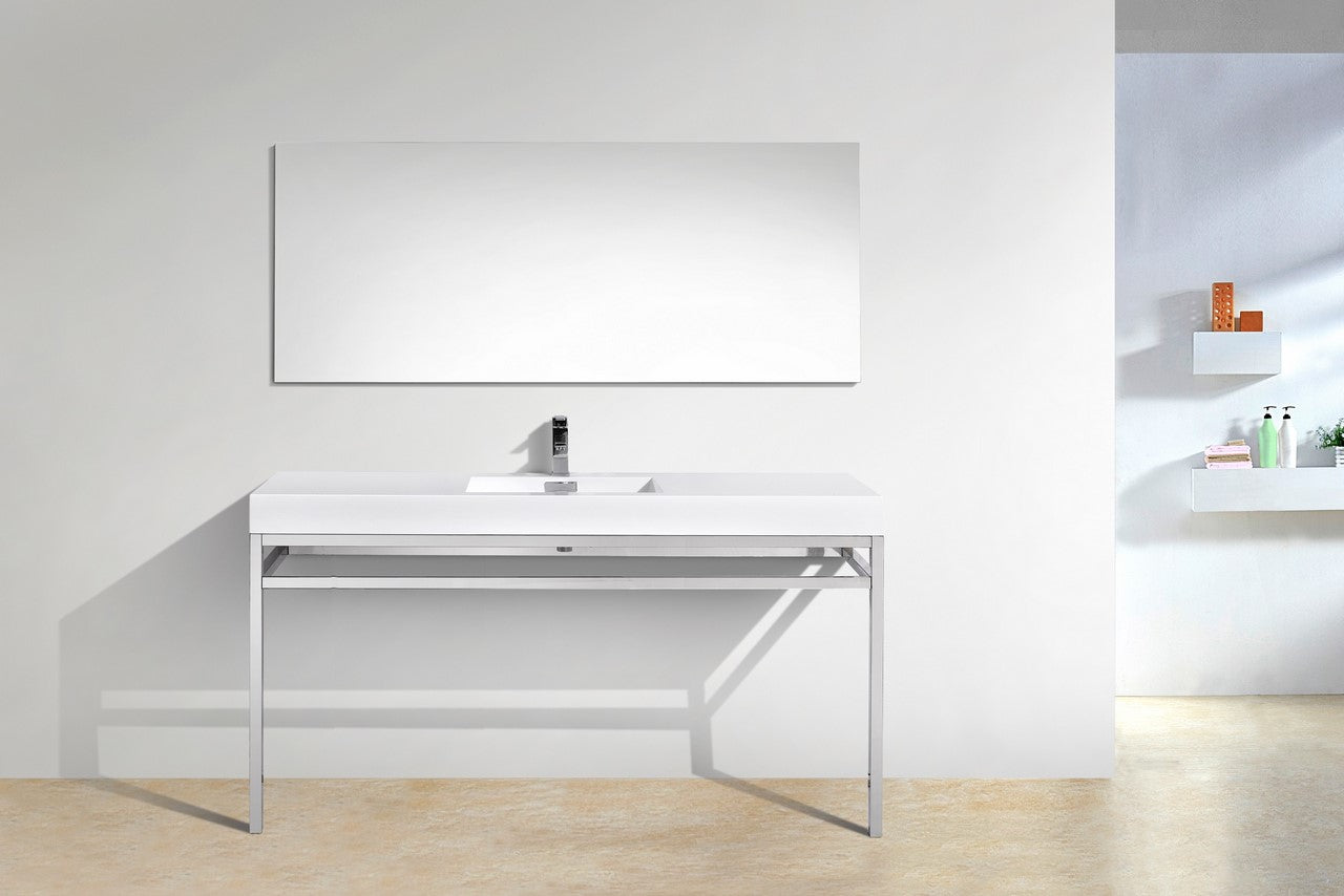 Haus 60" Single Sink Stainless Steel Console w/ White Acrylic Sink Chrome