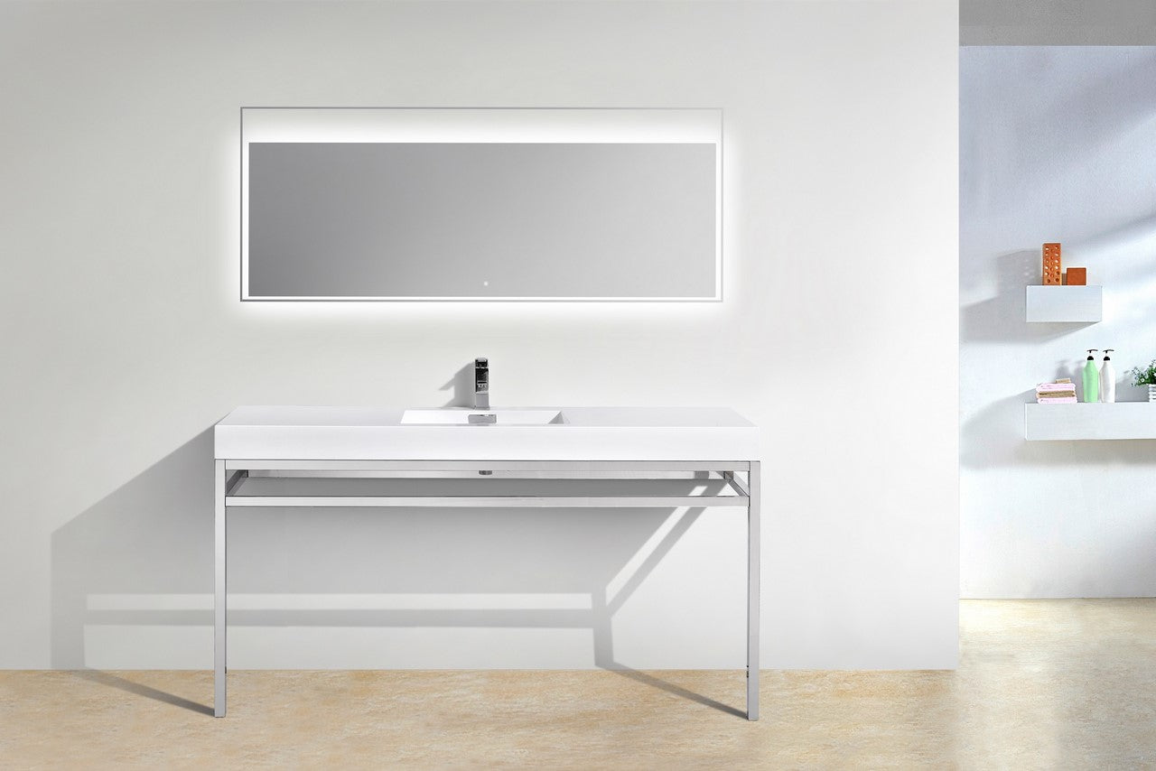 Haus 60" Single Sink Stainless Steel Console w/ White Acrylic Sink Chrome
