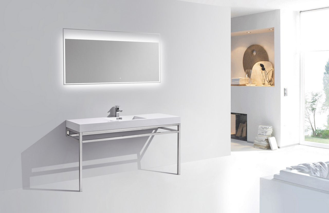 Haus 60" Single Sink Stainless Steel Console w/ White Acrylic Sink Chrome