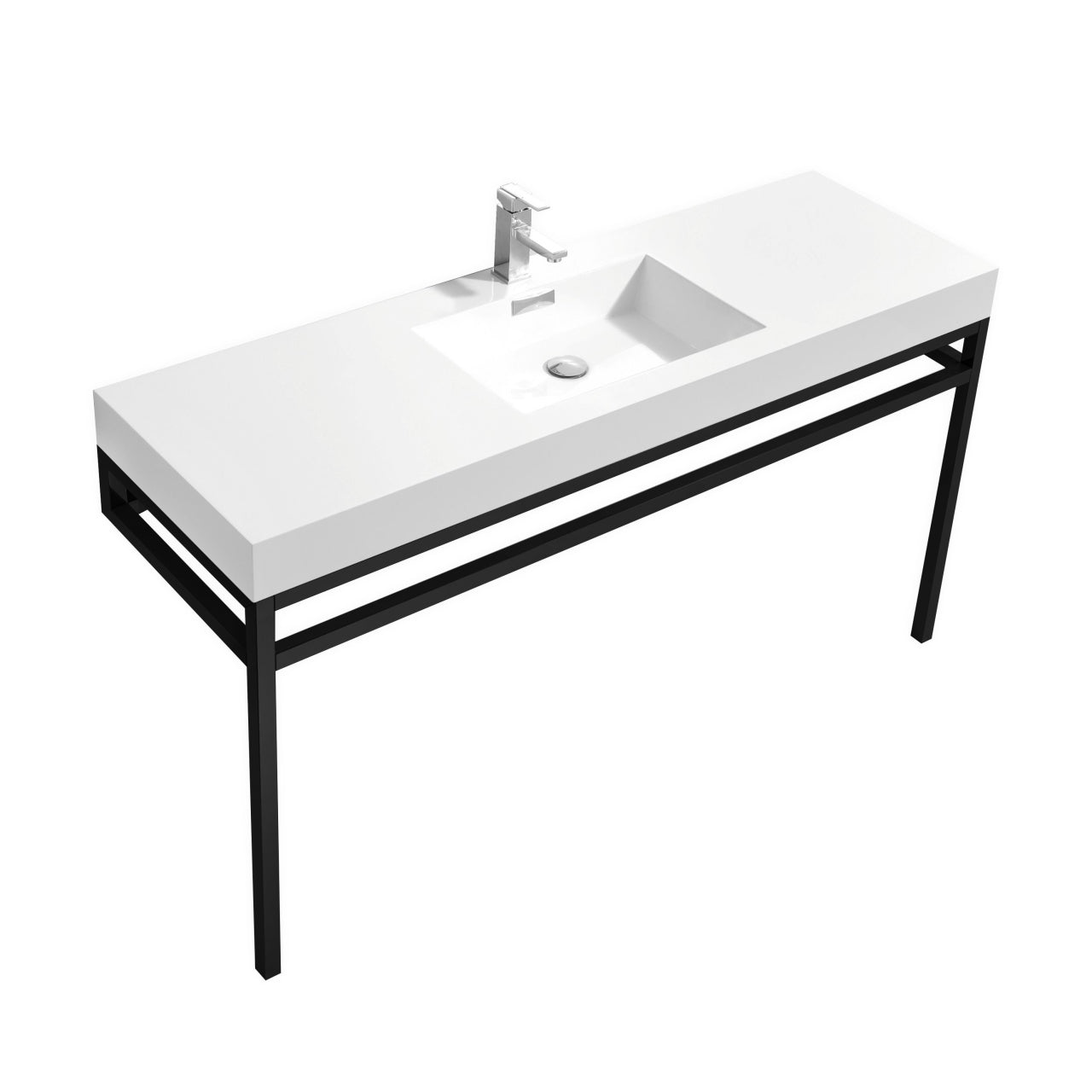 Haus 60" Single Sink Stainless Steel Console w/ White Acrylic Sink Matte Black