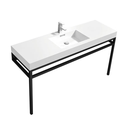 Haus 60" Single Sink Stainless Steel Console w/ White Acrylic Sink Matte Black