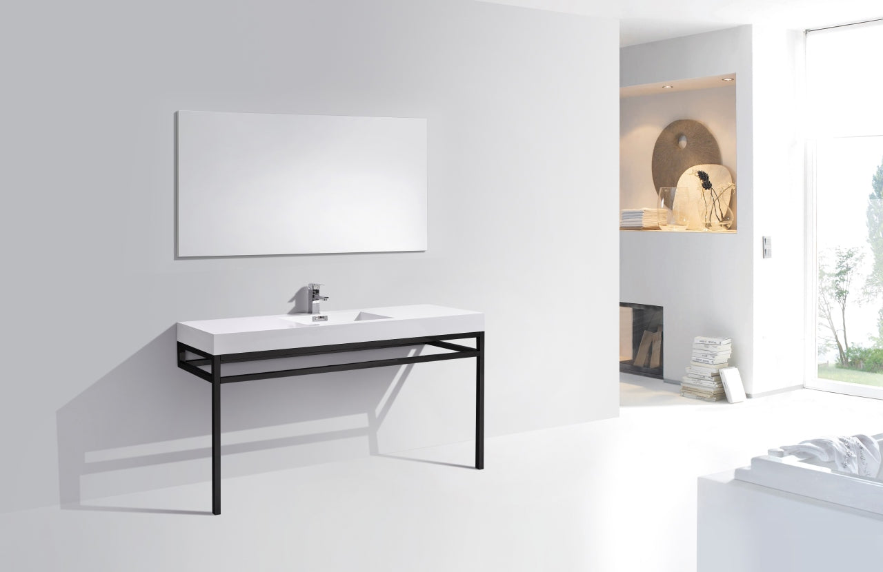 Haus 60" Single Sink Stainless Steel Console w/ White Acrylic Sink Matte Black