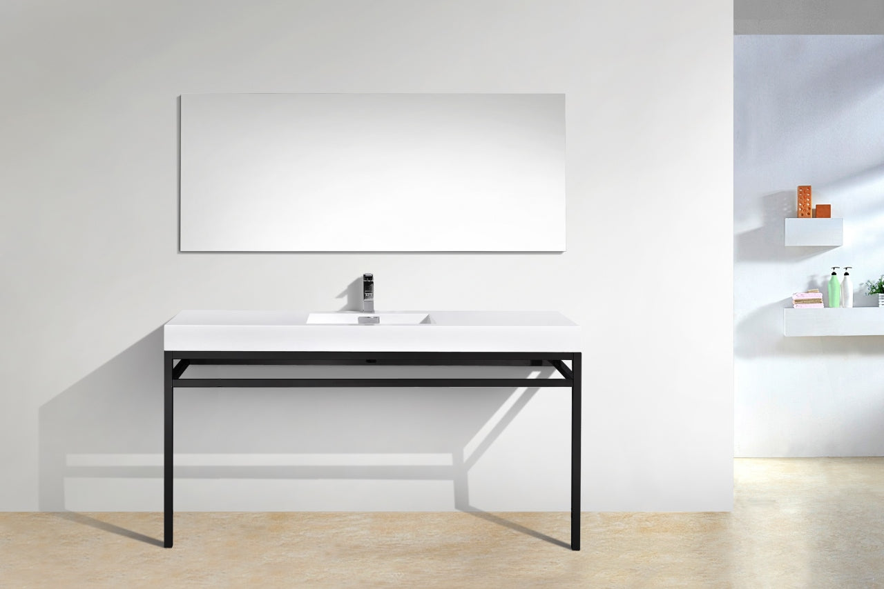Haus 60" Single Sink Stainless Steel Console w/ White Acrylic Sink Matte Black