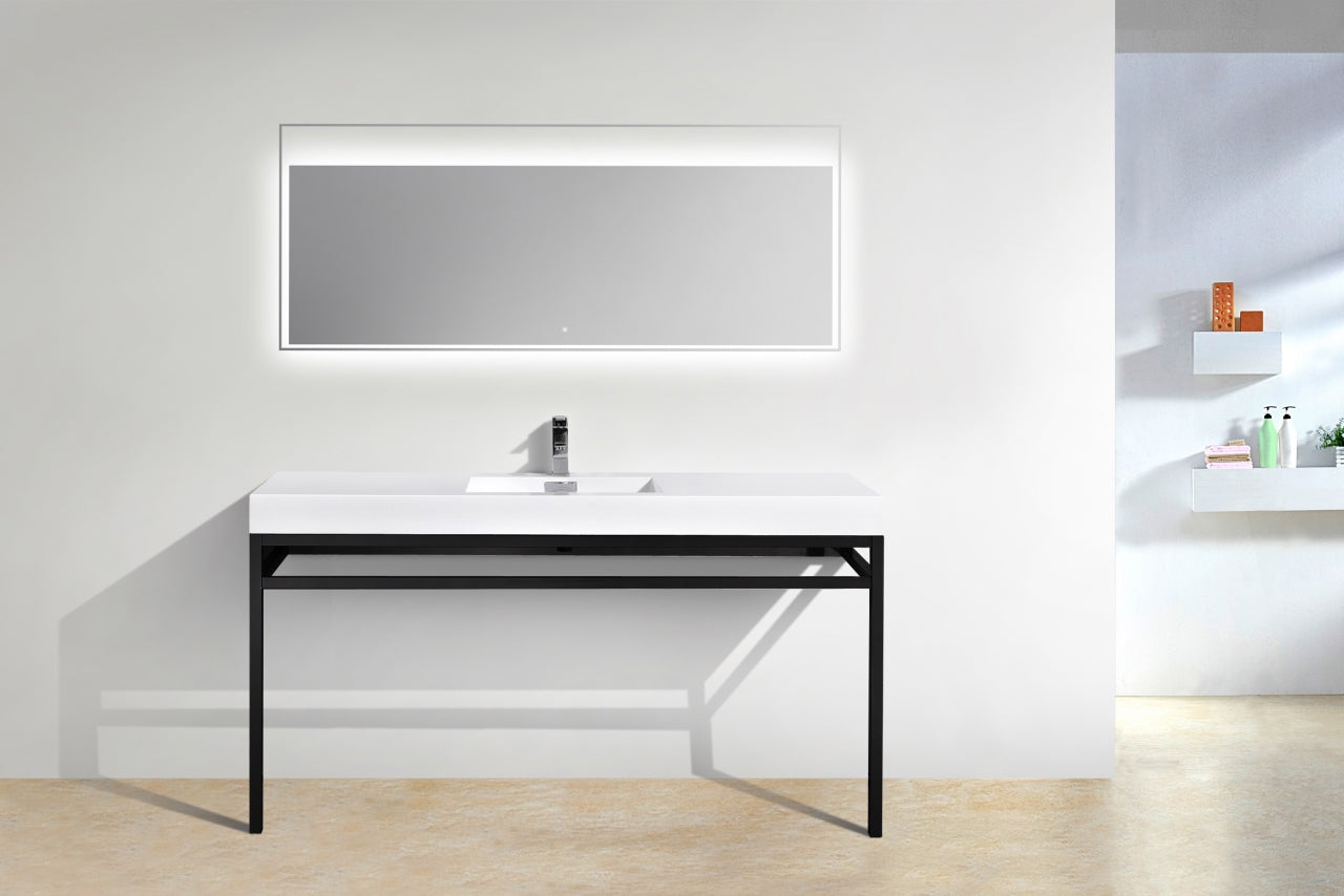 Haus 60" Single Sink Stainless Steel Console w/ White Acrylic Sink Matte Black