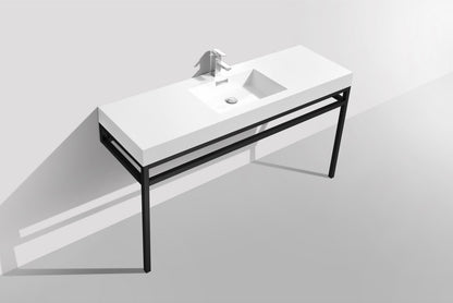 Haus 60" Single Sink Stainless Steel Console w/ White Acrylic Sink Matte Black
