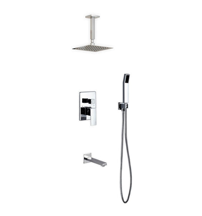 Aqua Piazza Chrome Brass Shower Set w/ 8" Ceiling Mount Square Rain Shower, Handheld and Tub Filler