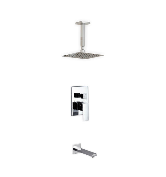 Aqua Piazza Shower Set w/ 8" Ceiling Mount Square Rain Shower and Tub Filler