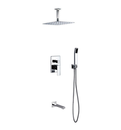 Aqua Piazza Chrome Shower Set w/ 12" Ceiling Mount Square Rain Shower, Handheld and Tub Filler