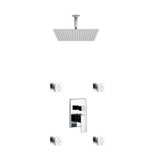 Aqua Piazza Shower Set w/ 20" Ceiling Mount Square Rain Shower and 4 Body Jets