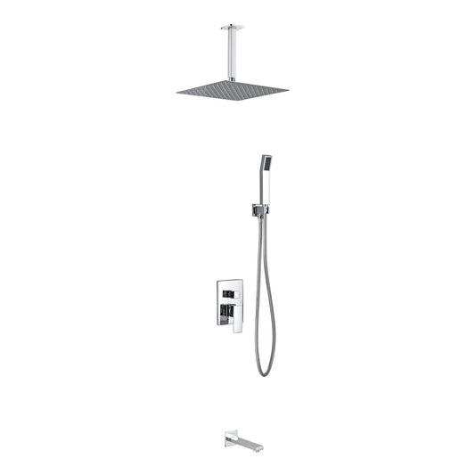 Aqua Piazza Shower Set w/ 20" Ceiling Mount Square Rain Shower, Handheld and Tub Filler