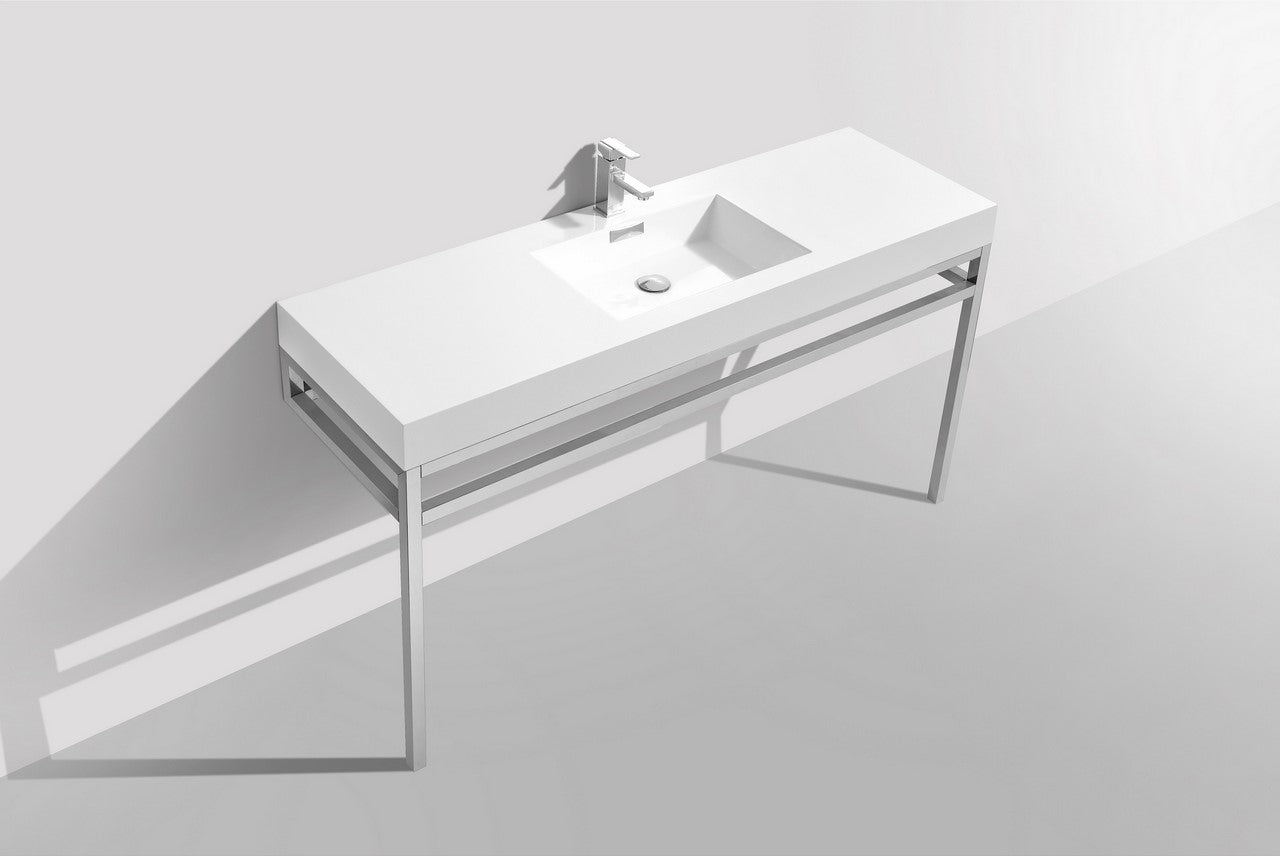Haus 60" Single Sink Stainless Steel Console w/ White Acrylic Sink Chrome