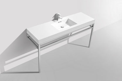Haus 60" Single Sink Stainless Steel Console w/ White Acrylic Sink Chrome