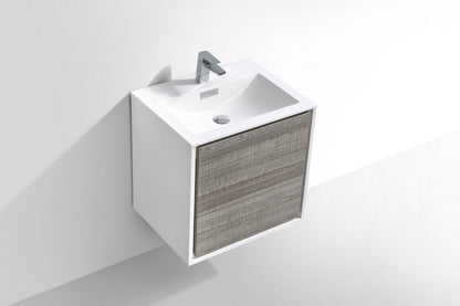 DeLusso 24" Ash Gray Wall Mount Modern Bathroom Vanity