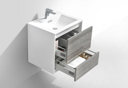 DeLusso 24" Ash Gray Wall Mount Modern Bathroom Vanity