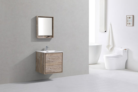 DeLusso 24" Nature Wood Wall Mount Modern Bathroom Vanity