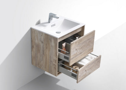 DeLusso 24" Nature Wood Wall Mount Modern Bathroom Vanity