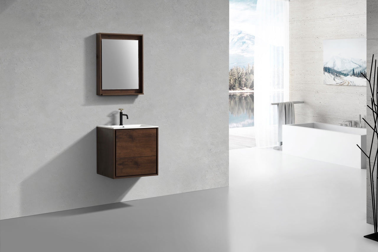 DeLusso 24" Rosewood Wall Mount Modern Bathroom Vanity