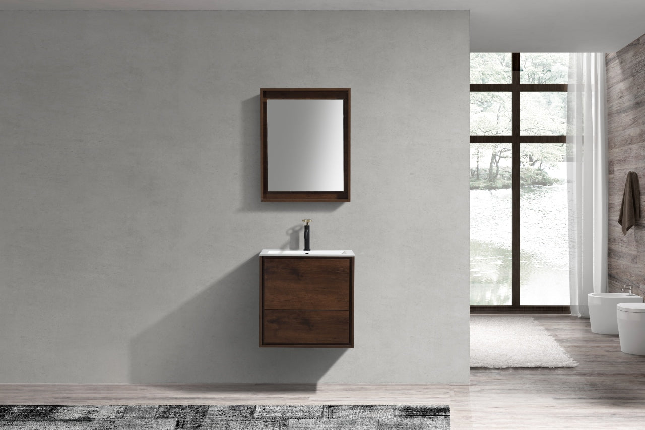 DeLusso 24" Rosewood Wall Mount Modern Bathroom Vanity