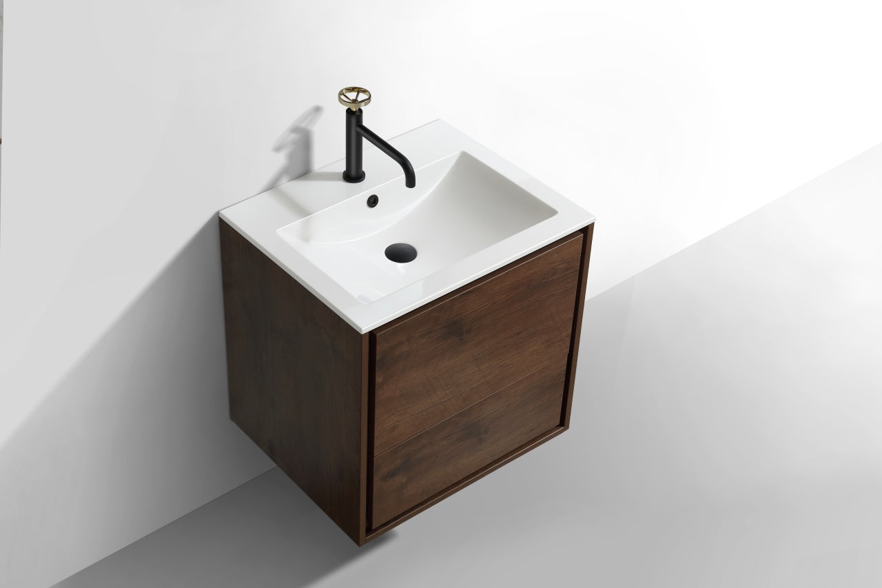 DeLusso 24" Rosewood Wall Mount Modern Bathroom Vanity