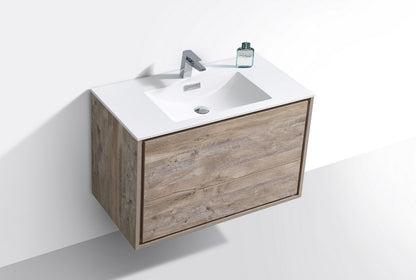 DeLusso 36" Nature Wood Wall Mount Modern Bathroom Vanity