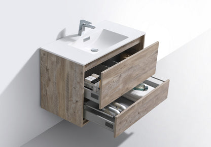 DeLusso 36" Nature Wood Wall Mount Modern Bathroom Vanity