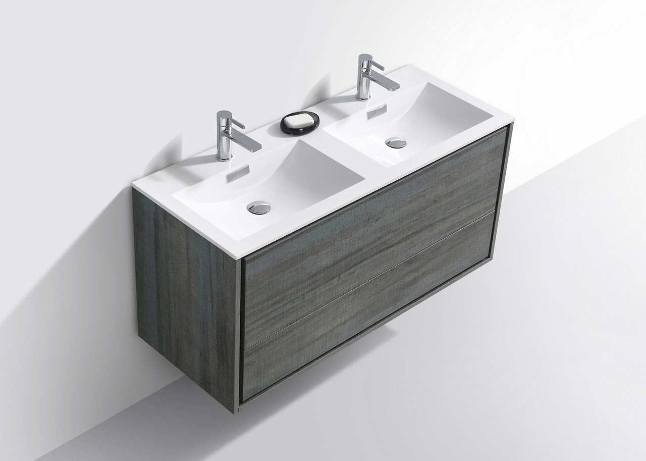 DeLusso 48" Double Sink Ocean Gray Wall Mount Modern Bathroom Vanity