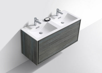 DeLusso 48" Double Sink Ocean Gray Wall Mount Modern Bathroom Vanity