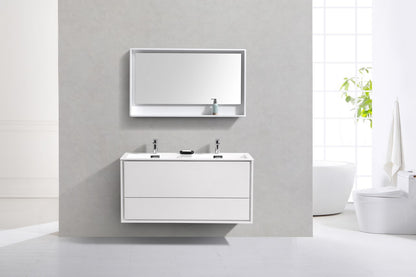 DeLusso 48" Double Sink High Glossy White Wall Mount Modern Bathroom Vanity