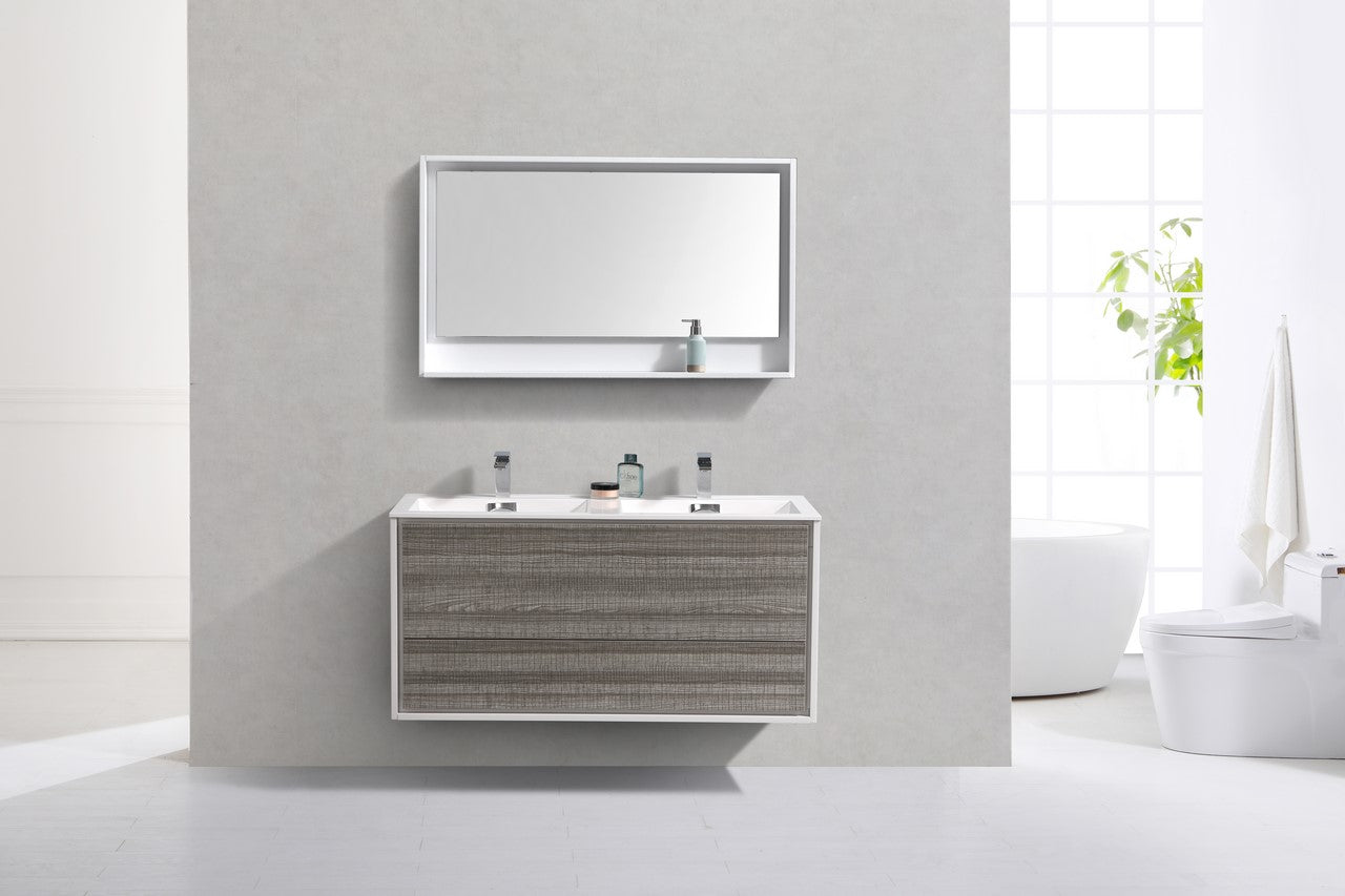 DeLusso 48" Double Sink Ash Gray Wall Mount Modern Bathroom Vanity