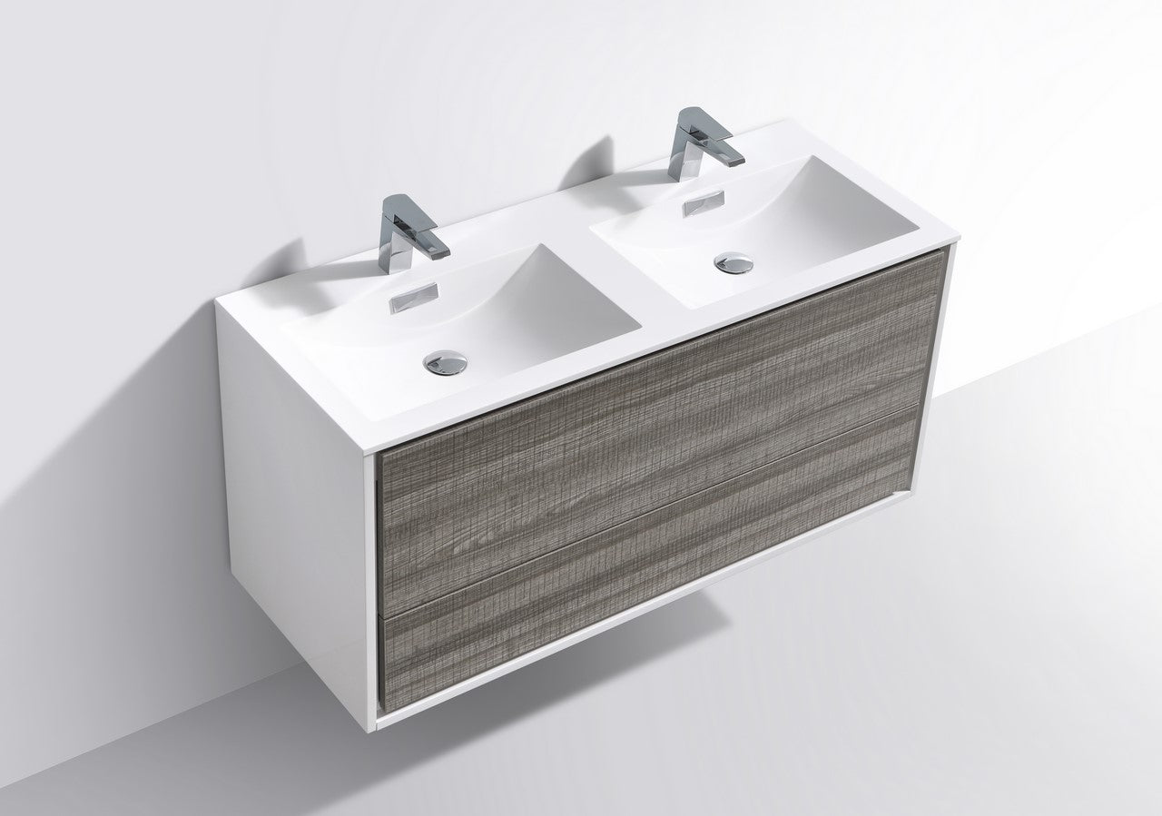 DeLusso 48" Double Sink Ash Gray Wall Mount Modern Bathroom Vanity