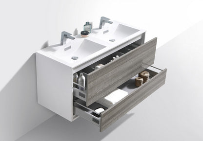 DeLusso 48" Double Sink Ash Gray Wall Mount Modern Bathroom Vanity