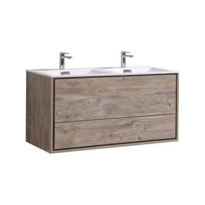 DeLusso 48" Double Sink Nature Wood Wall Mount Modern Bathroom Vanity