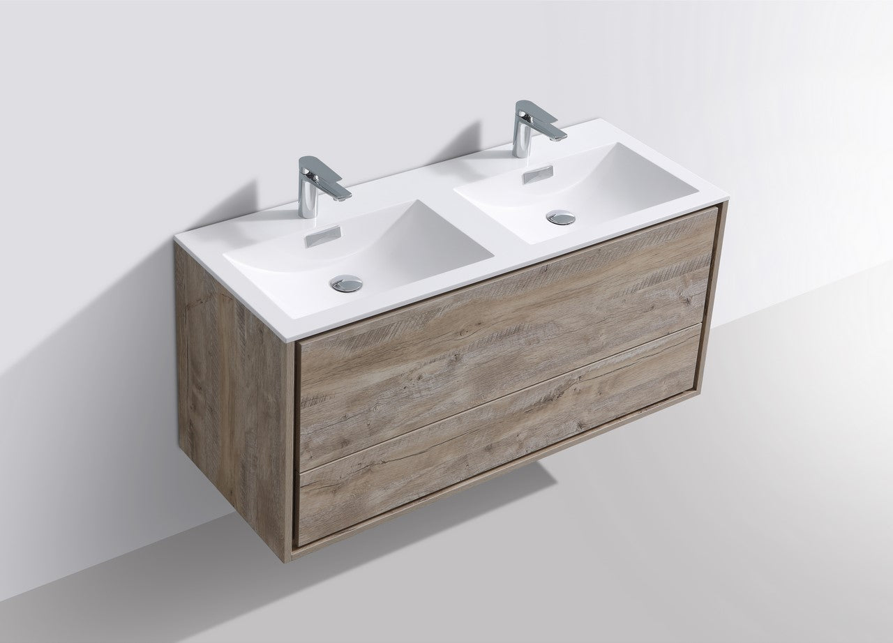 DeLusso 48" Double Sink Nature Wood Wall Mount Modern Bathroom Vanity