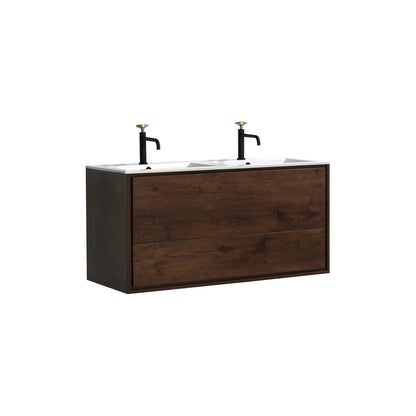 DeLusso 48" Double Sink Rosewood Wall Mount Modern Bathroom Vanity