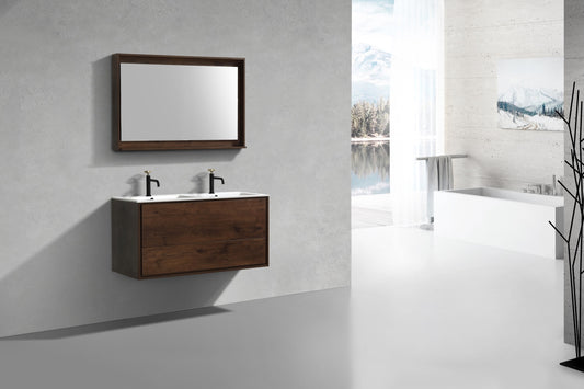 DeLusso 48" Double Sink Rosewood Wall Mount Modern Bathroom Vanity