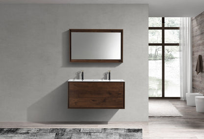 DeLusso 48" Double Sink Rosewood Wall Mount Modern Bathroom Vanity