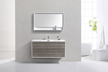 DeLusso 48" Single Sink Ash Gray Wall Mount Modern Bathroom Vanity