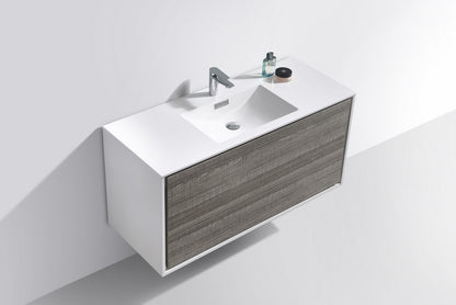 DeLusso 48" Single Sink Ash Gray Wall Mount Modern Bathroom Vanity