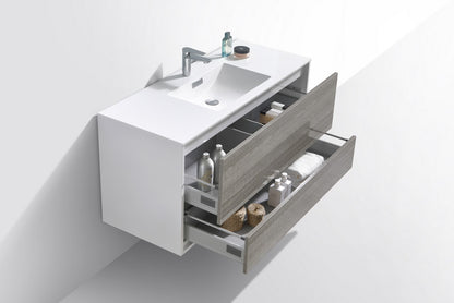 DeLusso 48" Single Sink Ash Gray Wall Mount Modern Bathroom Vanity