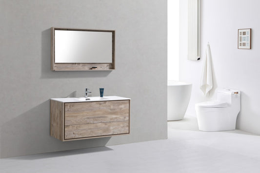 DeLusso 48" Single Sink Nature Wood Wall Mount Modern Bathroom Vanity
