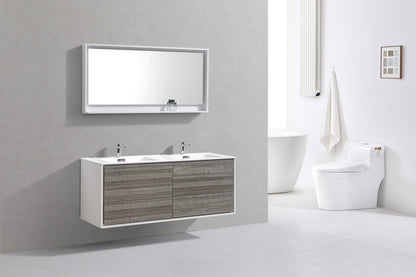 DeLusso 60" Double Sink Ash Gray Wall Mount Modern Bathroom Vanity