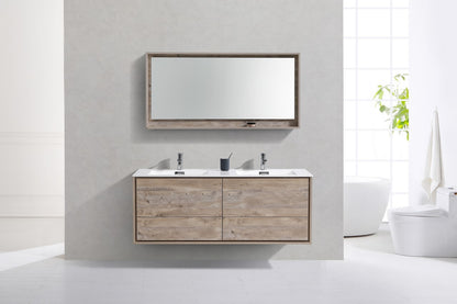 DeLusso 60" Double Sink Nature Wood Wall Mount Modern Bathroom Vanity