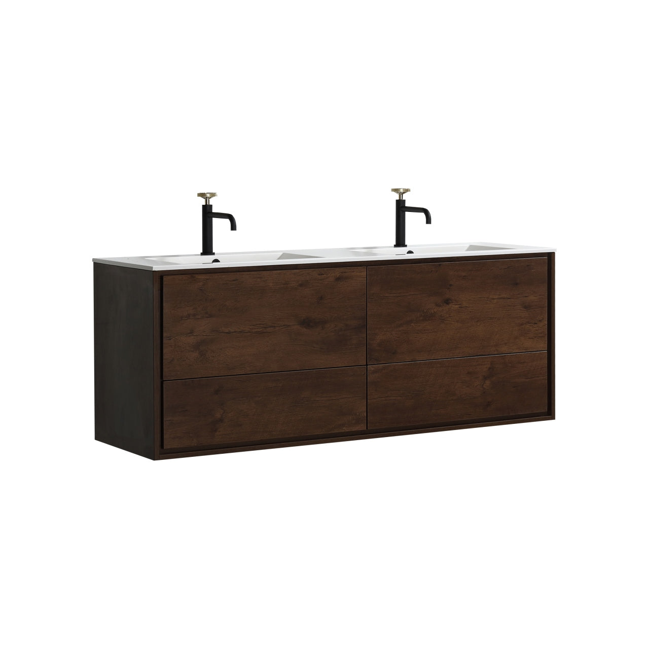 DeLusso 60" Double Sink Rosewood Wall Mount Modern Bathroom Vanity