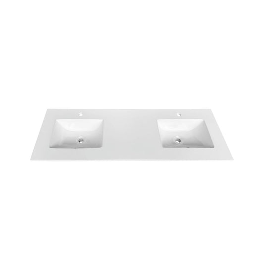 60'' x 22'' KubeBath White Quartz Counter-Top W/ Double Under-Mount Sink