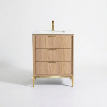 Divani 24'' Oakwood Vanity W/ Quartz Counter Top