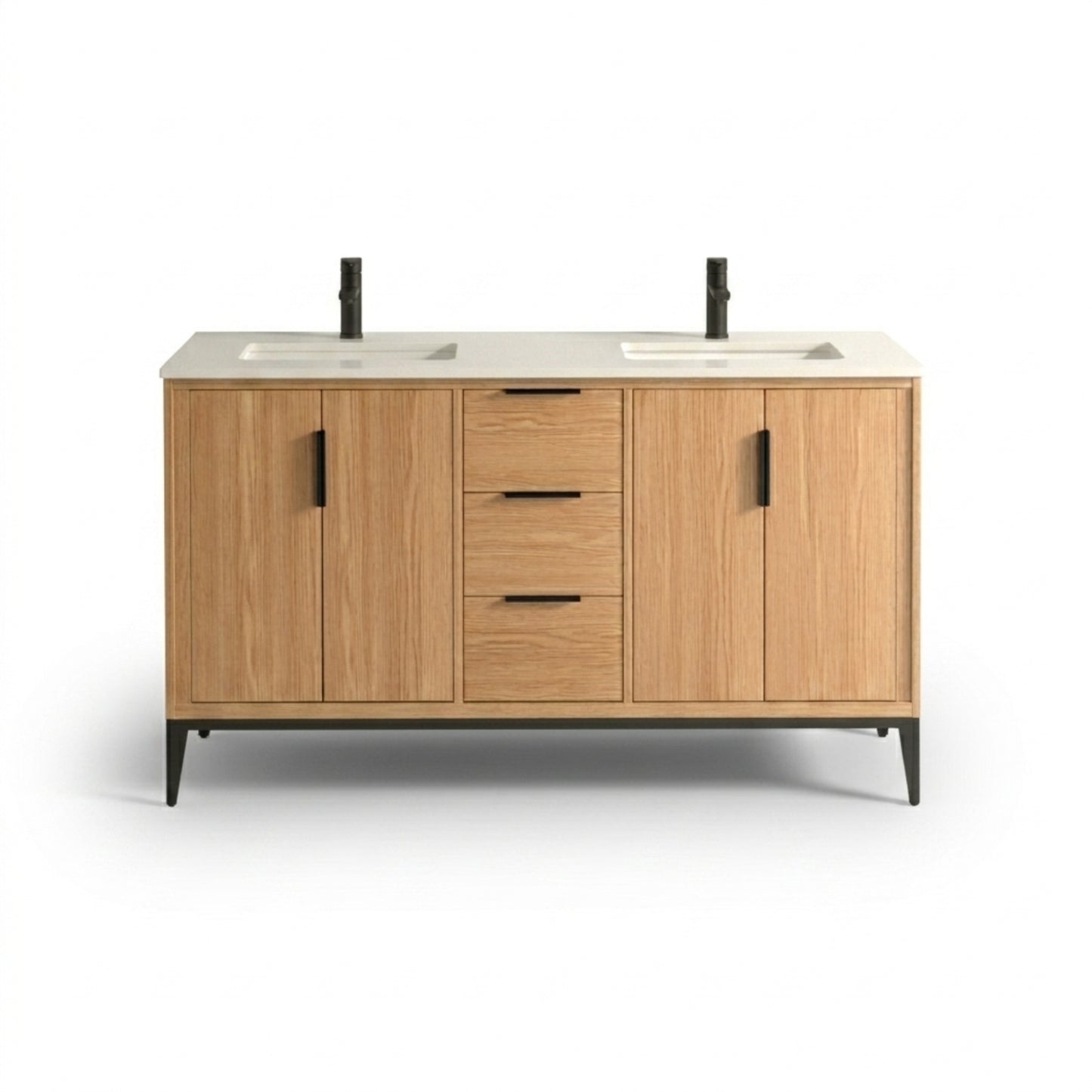 Divani 60'' Oakwood Double Sink Vanity W/ Quartz Counter Top