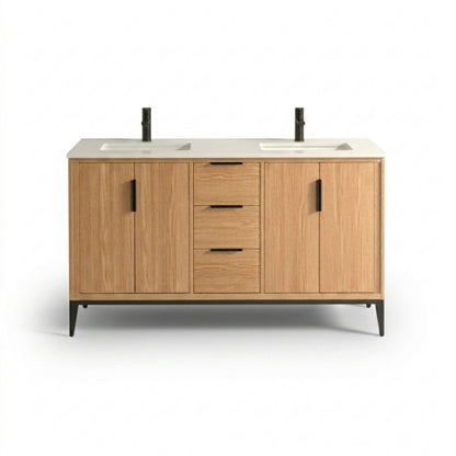 Divani 60'' Oakwood Double Sink Vanity W/ Quartz Counter Top