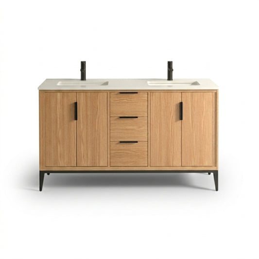 Divani 60'' Oakwood Double Sink Vanity W/ Quartz Counter Top
