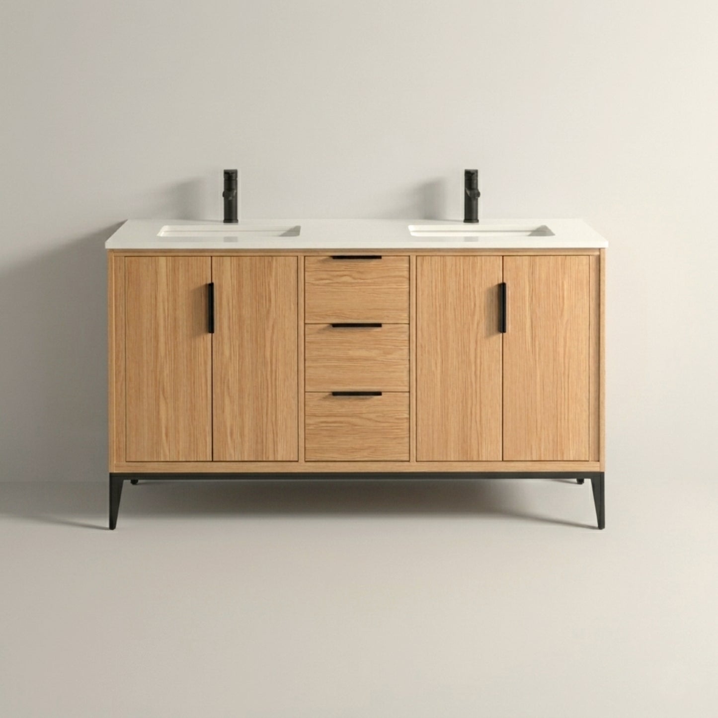 Divani 60'' Oakwood Double Sink Vanity W/ Quartz Counter Top