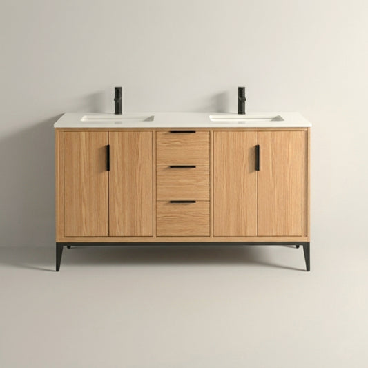Divani 60'' Oakwood Double Sink Vanity W/ Quartz Counter Top